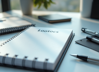 Personnaliser vos fournitures de bureau : l’importance du marquage professionnel Bureau moderne vu du dessus avec fournitures professionnelles