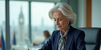 Christine Lagarde dans son bureau à l IMF en réunion