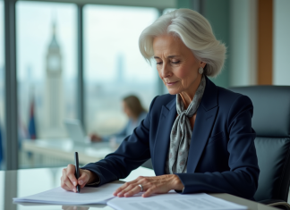 Salaire Christine Lagarde : combien gagne la Directrice du FMI en 2025 ? Christine Lagarde dans son bureau à l IMF en réunion