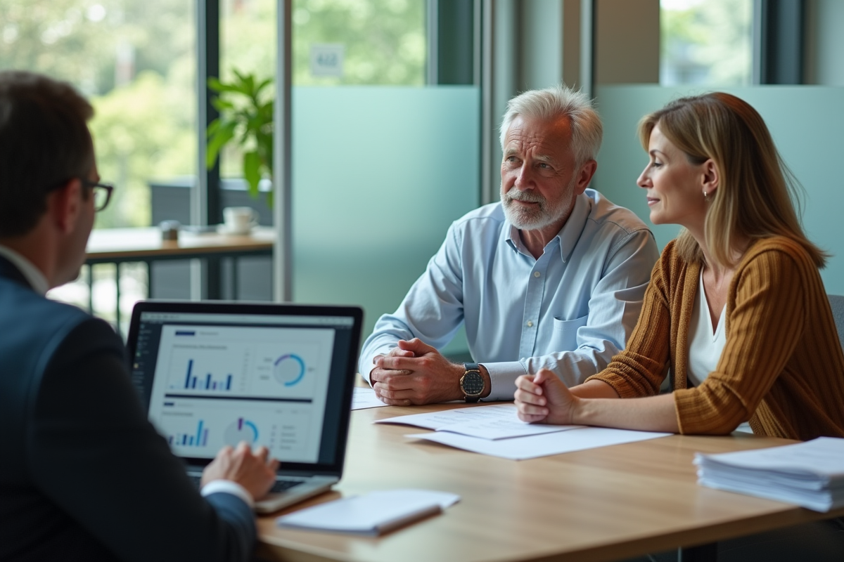 Couple discutant avec un conseiller financier au bureau