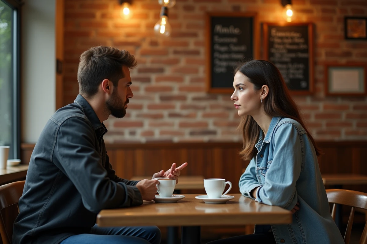 Deux personnes en pause silencieuse dans un café, illustrant le poids des mots et du silence dans la communication