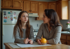 Conflits intergénérationnels : astuces pour mieux les gérer en famille Fille adolescente et mère en discussion dans la cuisine