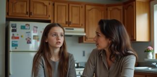 Conflits intergénérationnels : astuces pour mieux les gérer en famille Fille adolescente et mère en discussion dans la cuisine