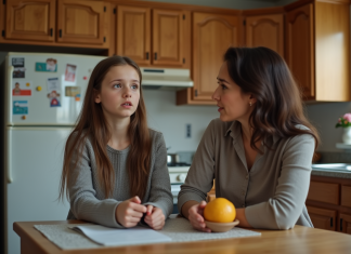 Conflits intergénérationnels : astuces pour mieux les gérer en famille Fille adolescente et mère en discussion dans la cuisine