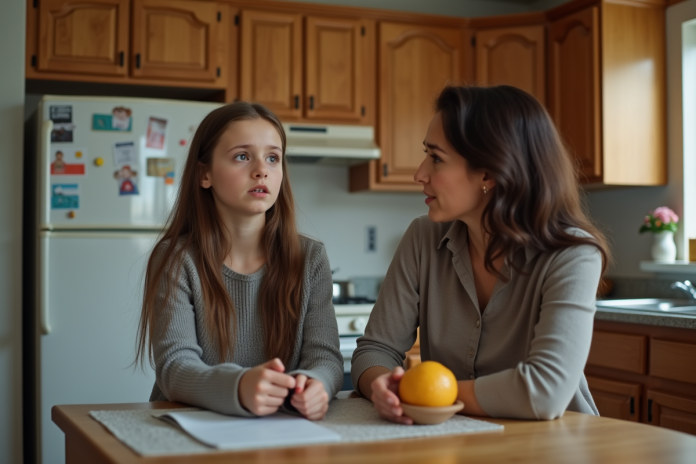 Fille adolescente et mère en discussion dans la cuisine