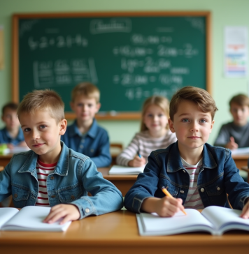 Groupe d'élèves français en classe attentive