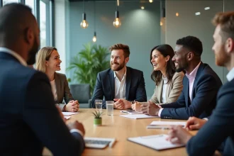 Groupe de professionnels divers en réunion de travail