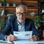 Expert en costume bleu compare documents annotés dans un bureau moderne