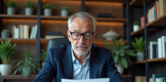 Différence ABC et ABM : expert analyse comparatif en français Expert en costume bleu compare documents annotés dans un bureau moderne