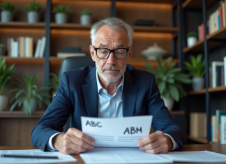 Expert en costume bleu compare documents annotés dans un bureau moderne