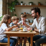 Familles en France : caractéristiques les plus courantes et actuelles en 2025 Famille française partageant le petit déjeuner dans un appartement parisien