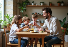 Familles en France : caractéristiques les plus courantes et actuelles en 2025 Famille française partageant le petit déjeuner dans un appartement parisien