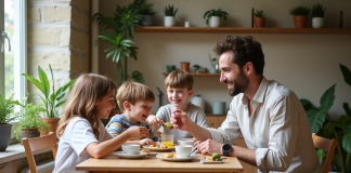Familles en France : caractéristiques les plus courantes et actuelles en 2025 Famille française partageant le petit déjeuner dans un appartement parisien