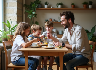 Familles en France : caractéristiques les plus courantes et actuelles en 2025 Famille française partageant le petit déjeuner dans un appartement parisien