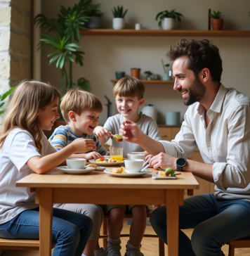 Familles en France : caractéristiques les plus courantes et actuelles en 2025 Famille française partageant le petit déjeuner dans un appartement parisien