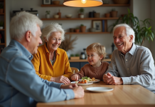 Famille : évolution de la définition moderne et changement sociétal Famille multigenerationale réunie à table chaleureuse