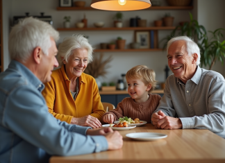 Famille : évolution de la définition moderne et changement sociétal Famille multigenerationale réunie à table chaleureuse