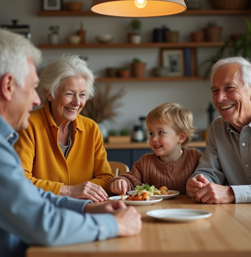 Famille : évolution de la définition moderne et changement sociétal Famille multigenerationale réunie à table chaleureuse
