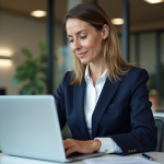 Comment choisir le meilleur logiciel de paie pour votre PME : critères et recommandations Femme d'affaires examinant un logiciel de paie au bureau