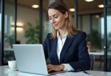 Comment choisir le meilleur logiciel de paie pour votre PME : critères et recommandations Femme d'affaires examinant un logiciel de paie au bureau