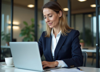 Comment choisir le meilleur logiciel de paie pour votre PME : critères et recommandations Femme d'affaires examinant un logiciel de paie au bureau