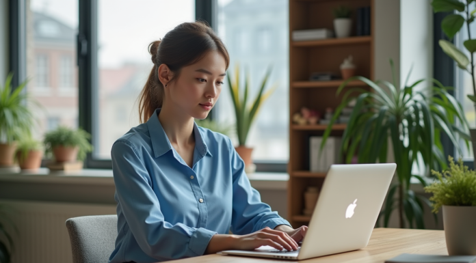 Télétravail 100% : Quel poste favoriser pour travailler à distance ? Femme au bureau lumineux dans un appartement moderne