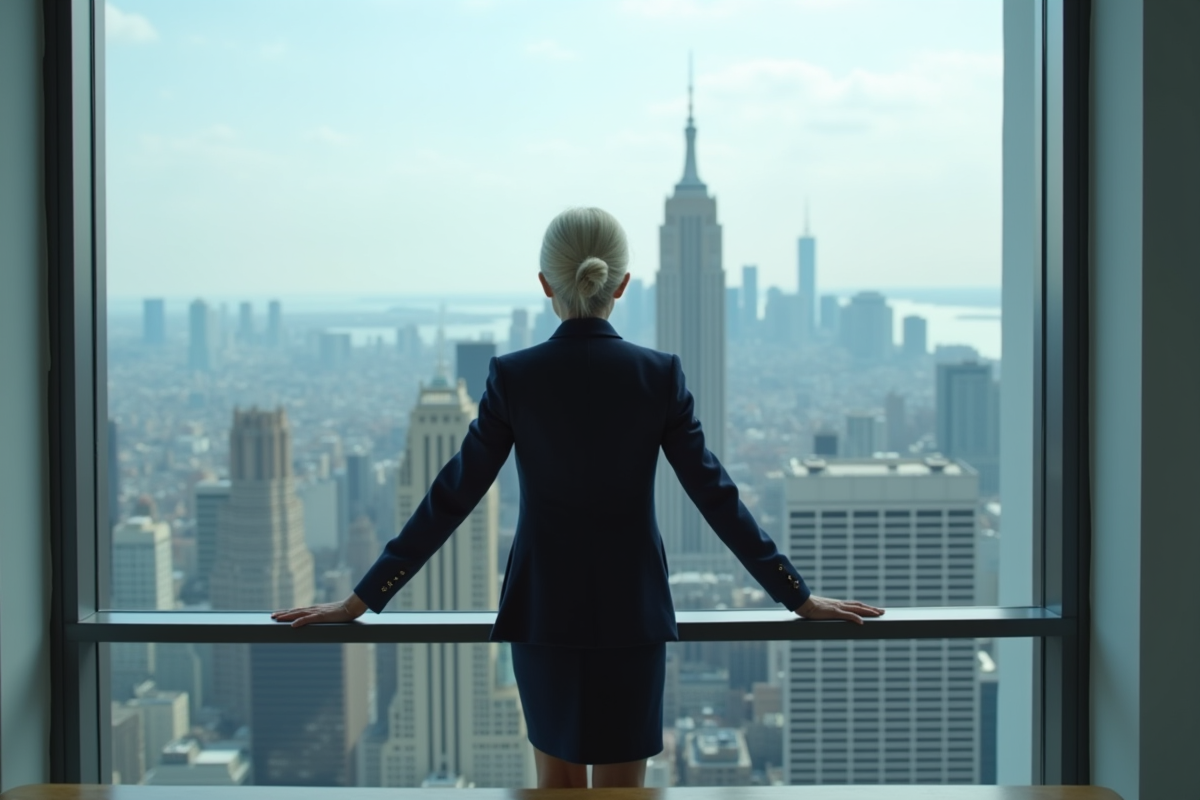 Femme d affaires regardant la ville depuis une fenêtre