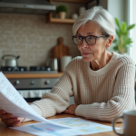 Faire le point sur sa retraite : où et comment trouver les conseils nécessaires ? Femme âgée examinant des documents de retraite dans sa cuisine