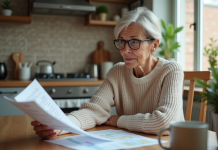 Faire le point sur sa retraite : où et comment trouver les conseils nécessaires ? Femme âgée examinant des documents de retraite dans sa cuisine