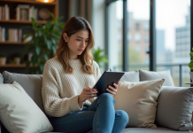 Avantages et inconvénients de la vie numérique : pour et contre du digital en 2025 Jeune femme pensant avec tablette dans un salon lumineux