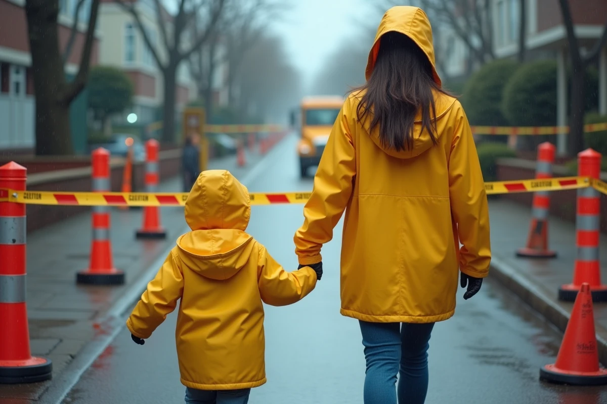 Jeune fille en veste jaune avec enfant près d