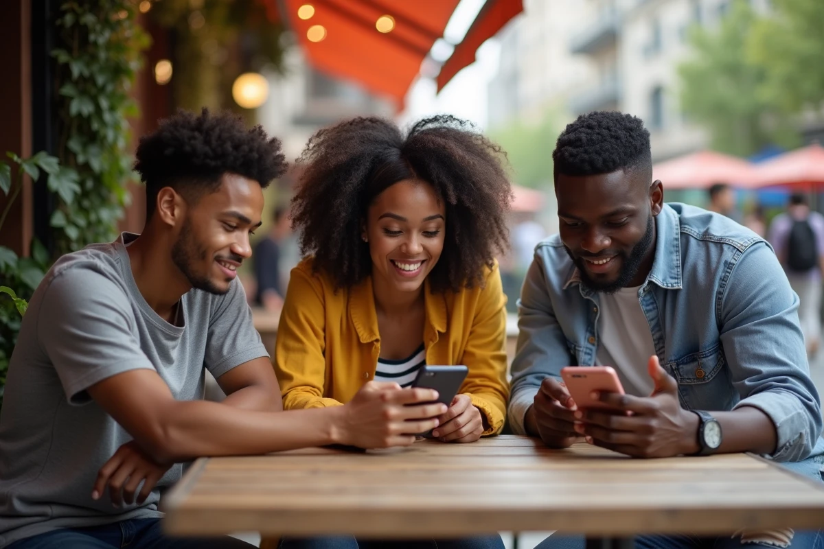 Groupe de jeunes discutant autour d une table de café