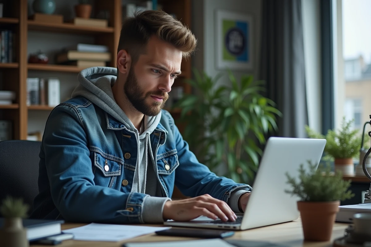 Homme concentré travaillant sur son ordinateur dans un bureau moderne