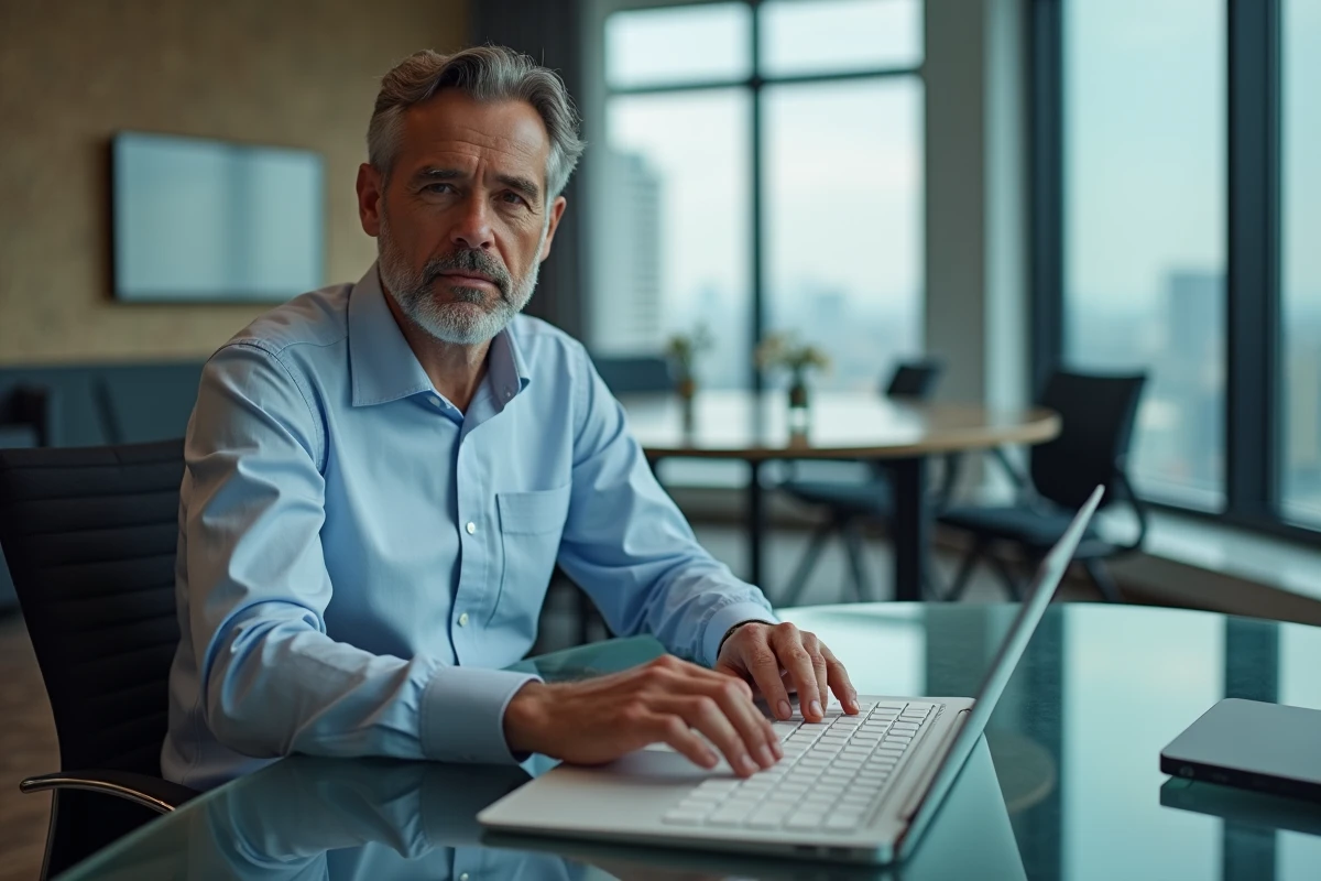 Homme montrant comment taper le symbole environ