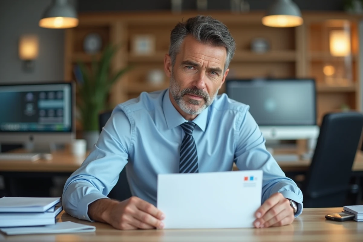 Homme d'affaires insérant une lettre dans une enveloppe au bureau