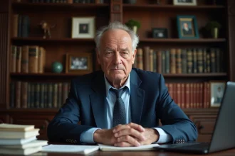 Homme français en costume assis à son bureau