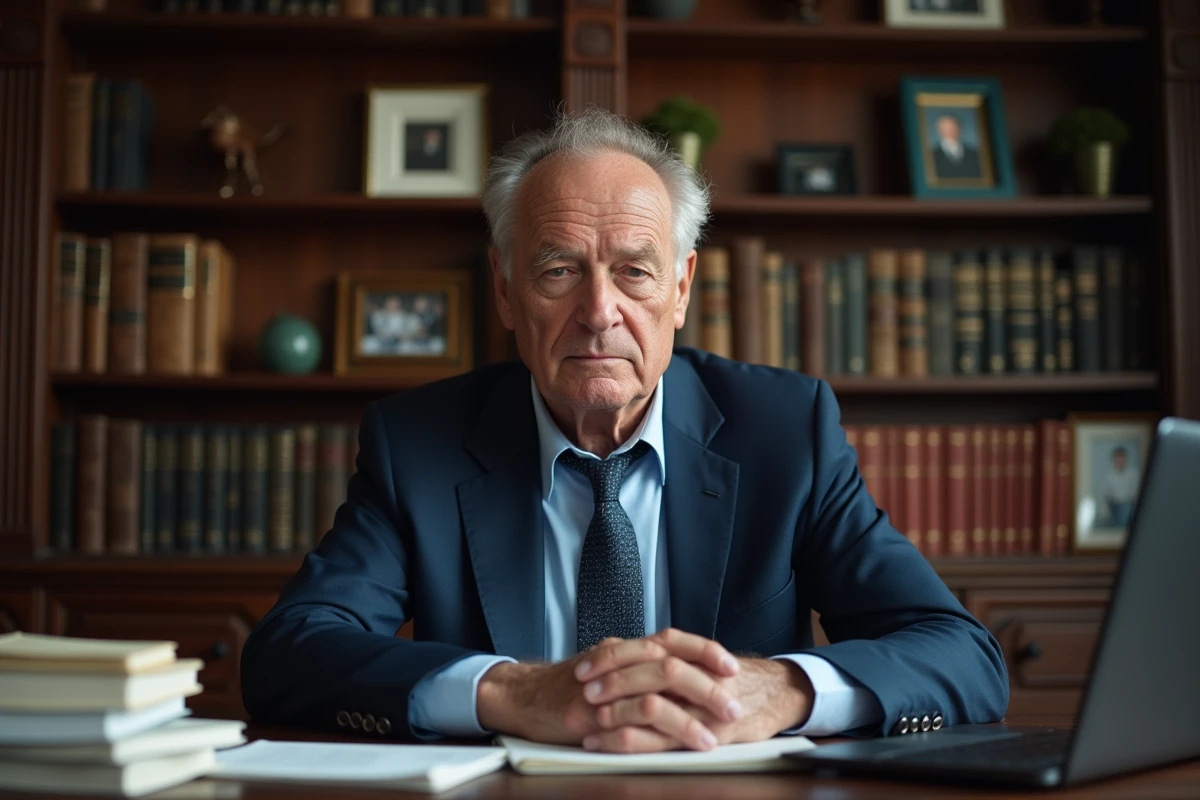 Homme français en costume assis à son bureau