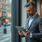 Perspectives sur le marché immobilier en 2025 : Ventes, prix et tendances à suivre ! Homme d'âge moyen en costume gris examine des annonces immobilières