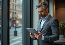 Perspectives sur le marché immobilier en 2025 : Ventes, prix et tendances à suivre ! Homme d'âge moyen en costume gris examine des annonces immobilières