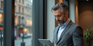 Perspectives sur le marché immobilier en 2025 : Ventes, prix et tendances à suivre ! Homme d'âge moyen en costume gris examine des annonces immobilières