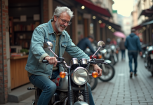 Où dénicher une moto dax d’occasion 125 fiable et abordable Homme souriant inspectant une moto Dax en marché urbain