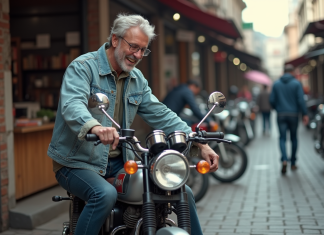 Où dénicher une moto dax d’occasion 125 fiable et abordable Homme souriant inspectant une moto Dax en marché urbain