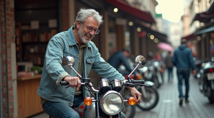 Où dénicher une moto dax d’occasion 125 fiable et abordable Homme souriant inspectant une moto Dax en marché urbain