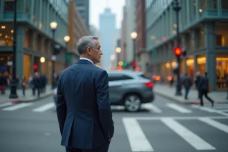 Homme d'affaires hésitant au passage piéton urbain