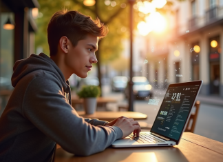 Liberté des données sur Internet : les arguments des défenseurs en question Jeune adulte travaillant en extérieur avec données numériques