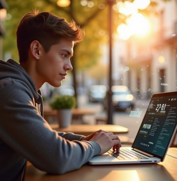 Liberté des données sur Internet : les arguments des défenseurs en question Jeune adulte travaillant en extérieur avec données numériques