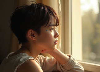 Tatouage de larme : quelle signification se dissimule derrière ce symbole ? Jeune adulte pensif près d'une fenêtre en lumière naturelle