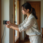 Conseils pratiques pour utiliser les prises électriques à Bali Jeune femme branchant un adaptateur dans une maison balinaise