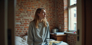 Inconvénients de vivre en logement partagé : ce qu’il faut savoir avant de s’installer Jeune femme frustrée dans une chambre partagée en désordre