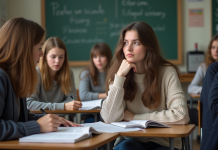 Jeune femme en classe prenant des notes dans une universite
